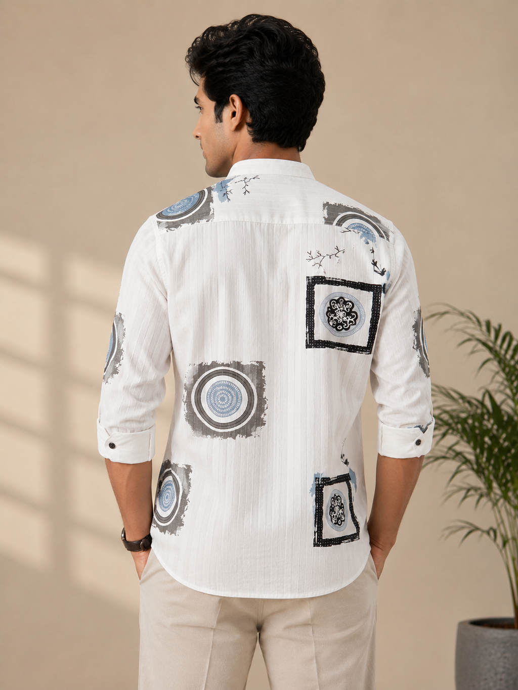 Mens White Casual Shirt with floral print Multicolor