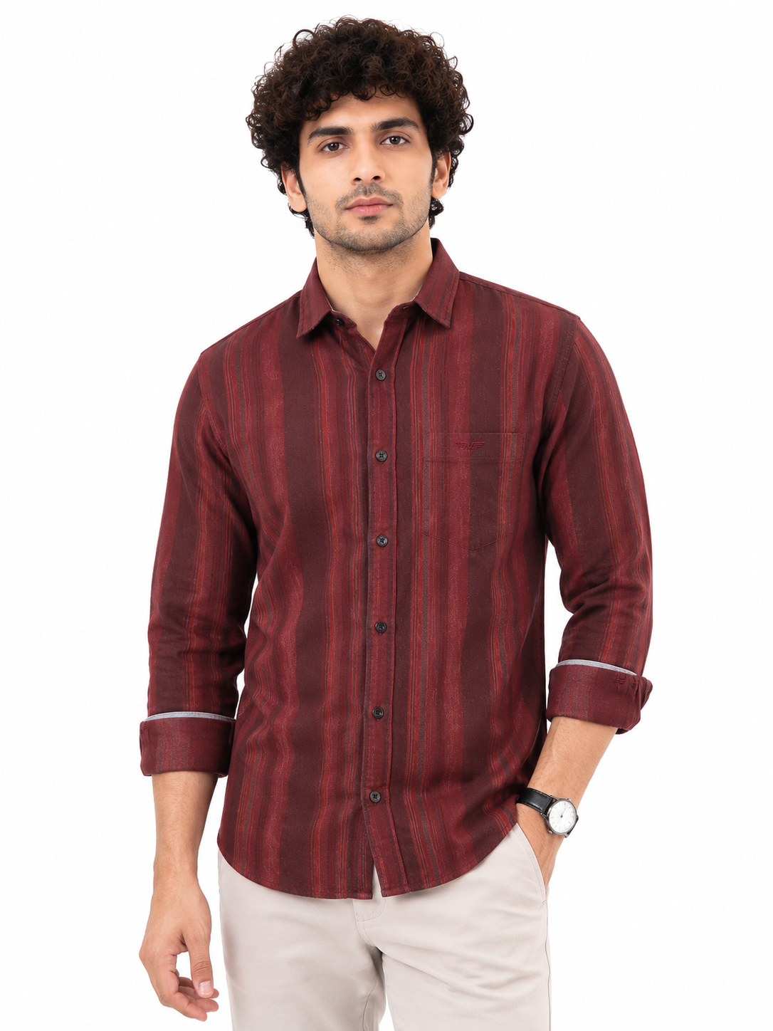 Sport checkered casual Red shirt featuring a spread collar